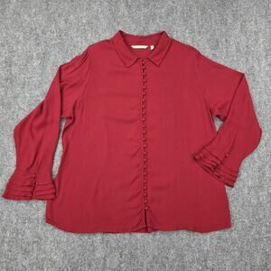 Soft Surroundings Top Womens 1X Red Button Front Ruffle Sleeve Rayon Blouse